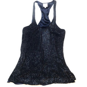 Parker Navy Sequin/Bidded Silk Tank Top S
